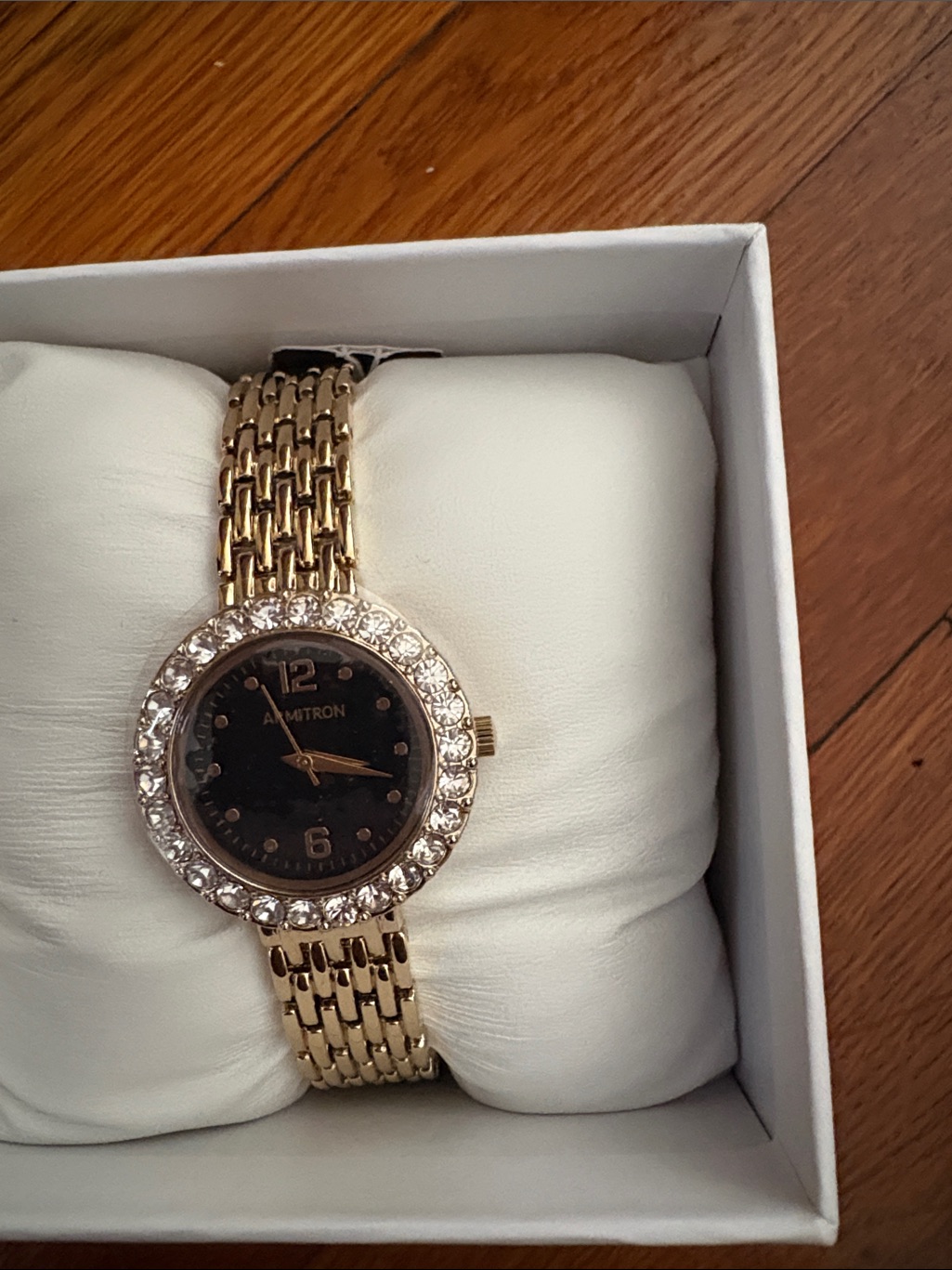Armitron GoldTone Crystal Bezel Watch With Black Dial